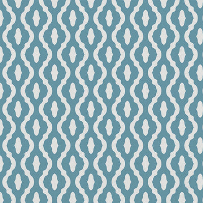 Oona Marine - White linen fabric, Blue abstract print