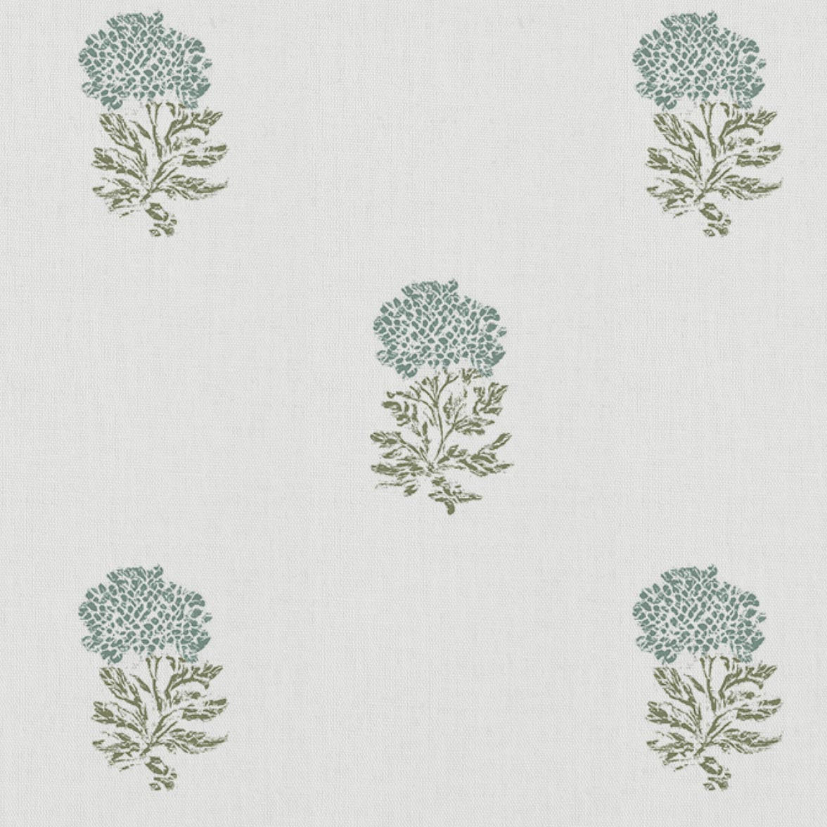 Light Green Floral Linen Curtain Fabric - Pearlie Sage-WHT - White base fabric.