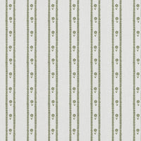 Green Floral Stripe Linen Curtain Fabric - Silvian Moss-WHT - White base fabric.