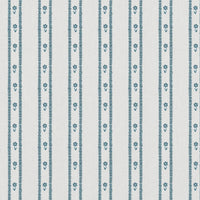 Blue Floral Stripe Linen Curtain Fabric - Silvian Paris Blue-WHT - White base fabric.