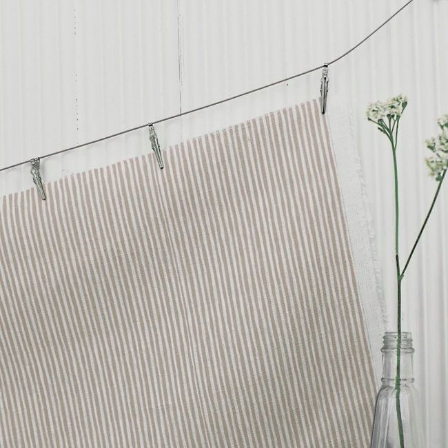 Maisa Pastel Brown - Linen curtain fabric, Light Brown stripes