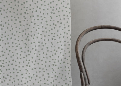 Dottie Meadow-WHT - Dotted fabric with Green spots, 100% Linen