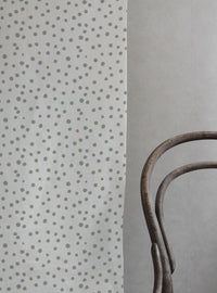 Dottie Meadow-WHT - Dotted fabric with Green spots, 100% Linen