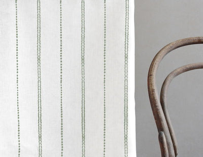 Inga Meadow - White fabric with Green decorative stripes, 100% Linen