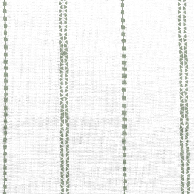 Inga Meadow - White fabric with Green decorative stripes, 100% Linen