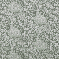 Katarina Meadow - White linen fabric with Green floral print