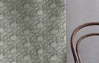 Katarina Moss - White linen fabric with Green floral print