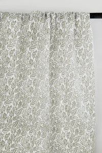 Lisbell Moss-WHT - White linen fabric with Green botanical print