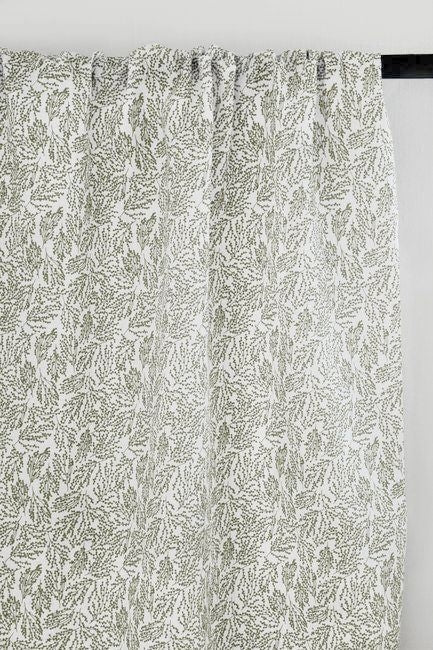 Lisbell Moss-WHT - White linen fabric with Green botanical print
