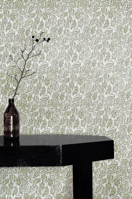 Lisbell Moss-WHT - White linen fabric with Green botanical print