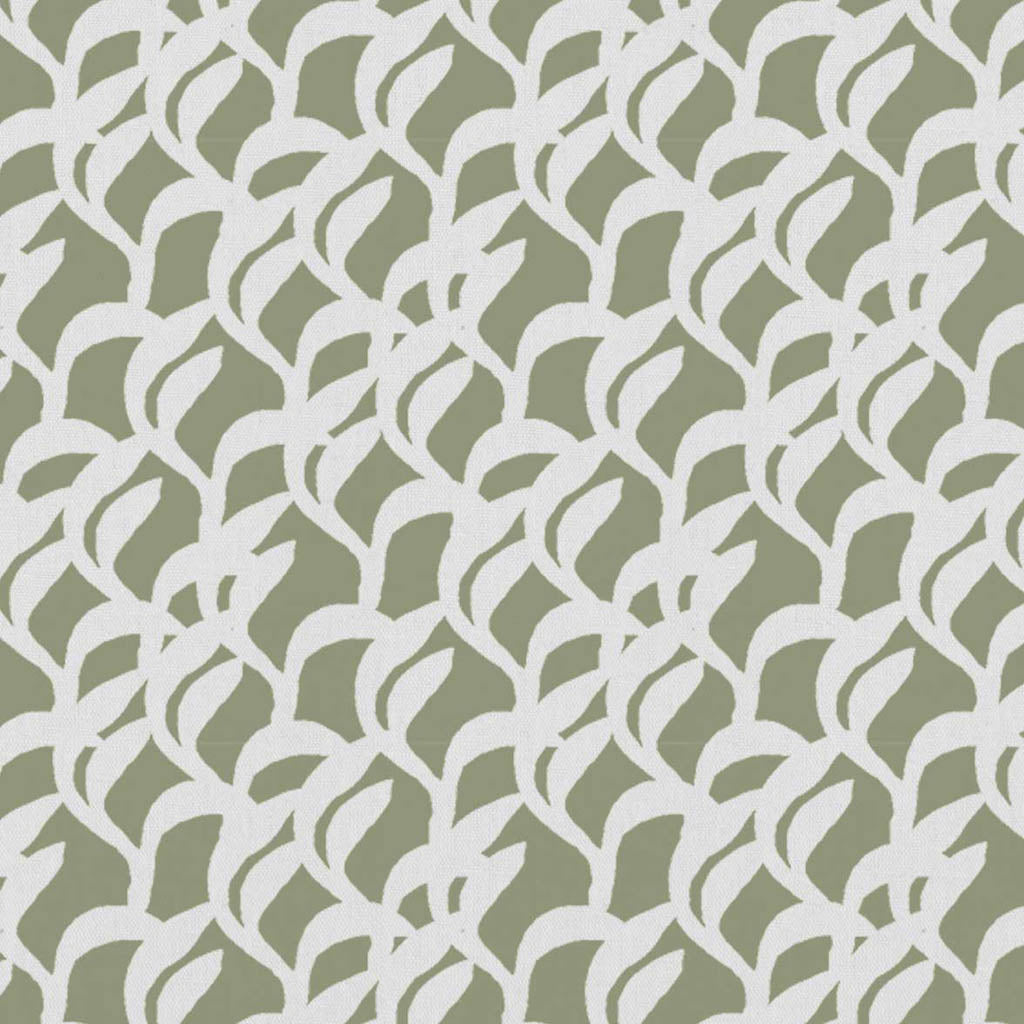 Edlyn Moss-WHT  - White curtain fabric with Green abstract botanical print