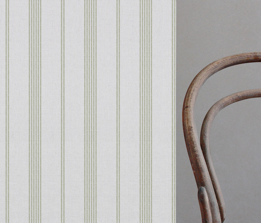 Brea Moss-WHT - White fabric with Striped Green print