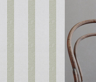 Sumi Moss-WHT - White curtain fabric with Green Striped print