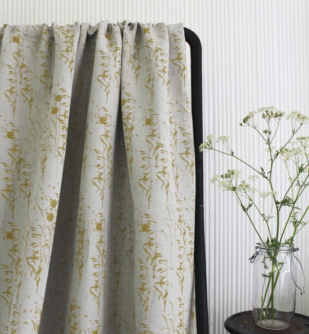 Breeze Mustard - Curtain fabric with Yellow botanical pattern