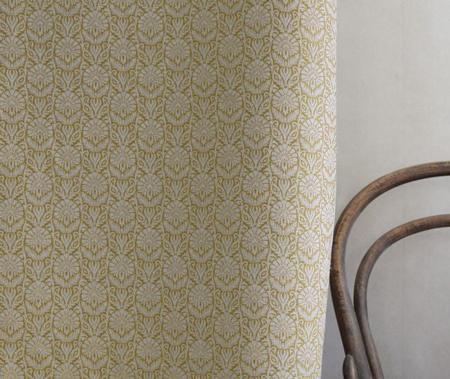 Krista Mustard - Curtain fabric with an abstract Yellow floral pattern