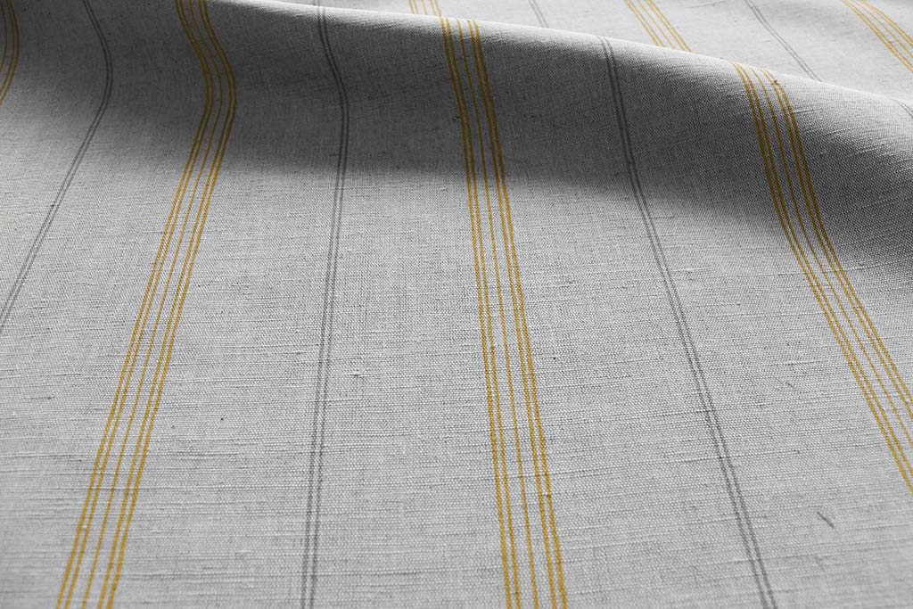 Elise Mustard - Linen Cotton mix curtain fabric, Yellow & Grey stripes