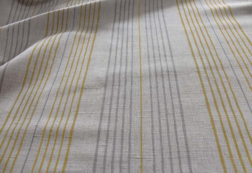 Else-Mustard-  Linen Cotton mix curtain fabric, Yellow & Grey stripes