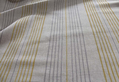 Else-Mustard-  Linen Cotton mix curtain fabric, Yellow & Grey stripes