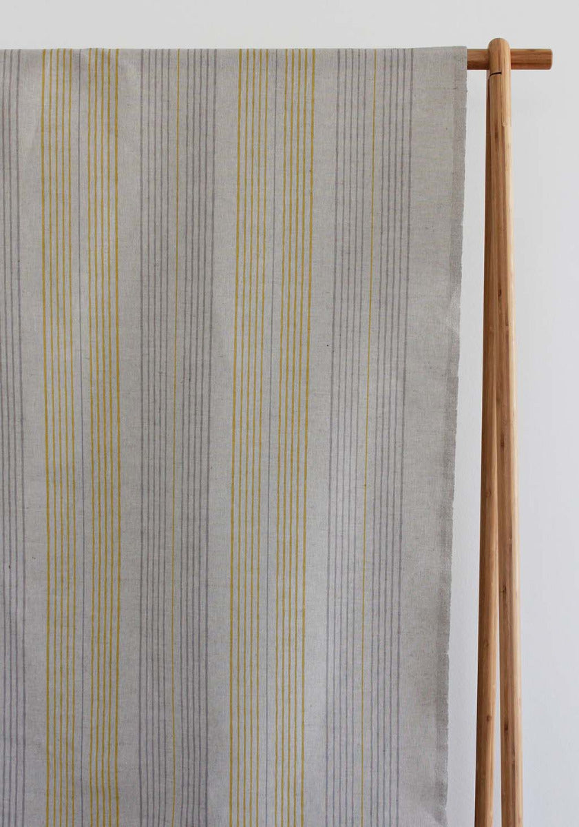 Else-Mustard-  Linen Cotton mix curtain fabric, Yellow & Grey stripes
