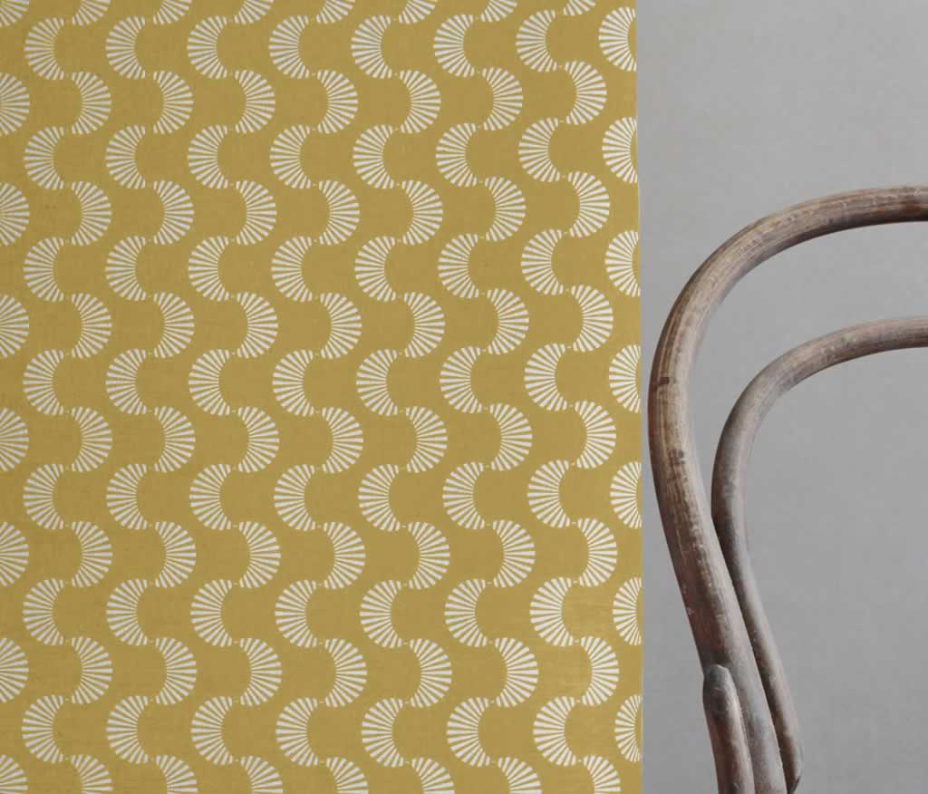 Naja Mustard - Curtain fabric with Yellow abstract print