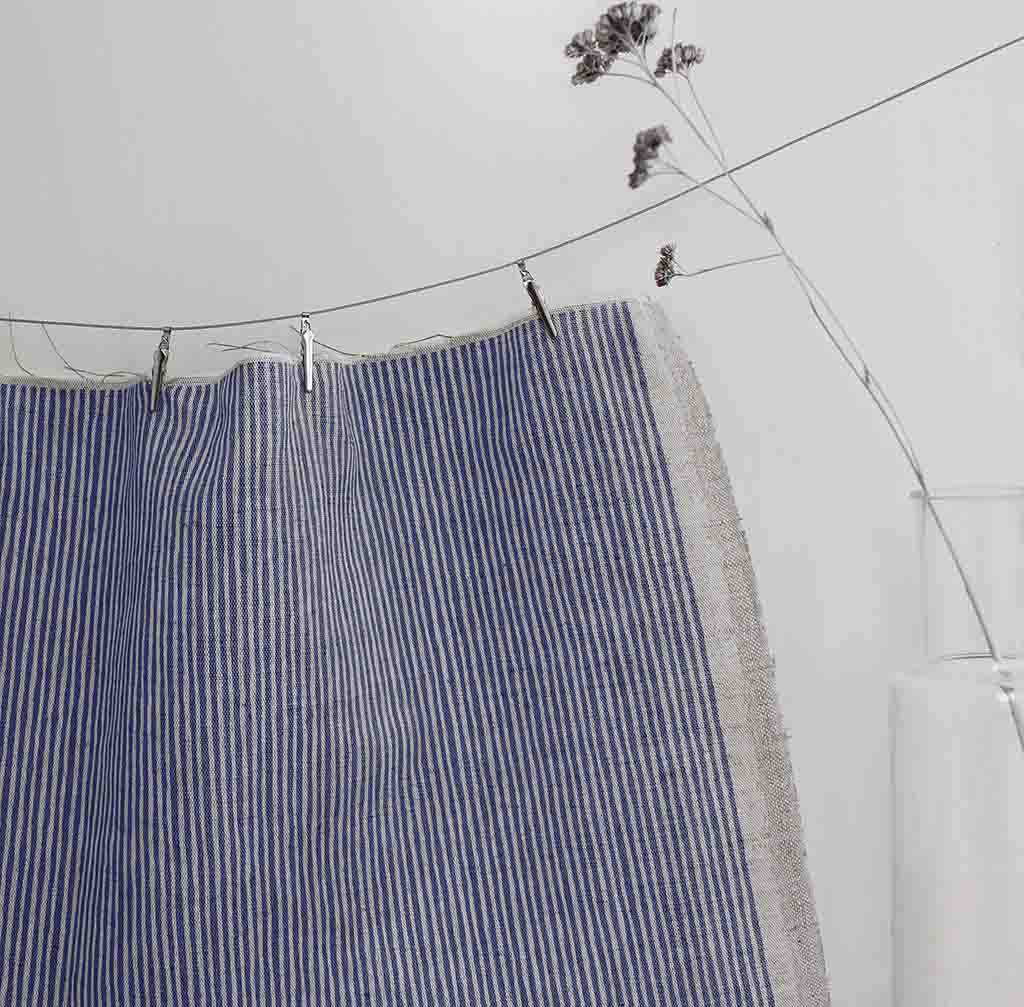 Laila Night Blue - Curtain fabric with Blue stripes