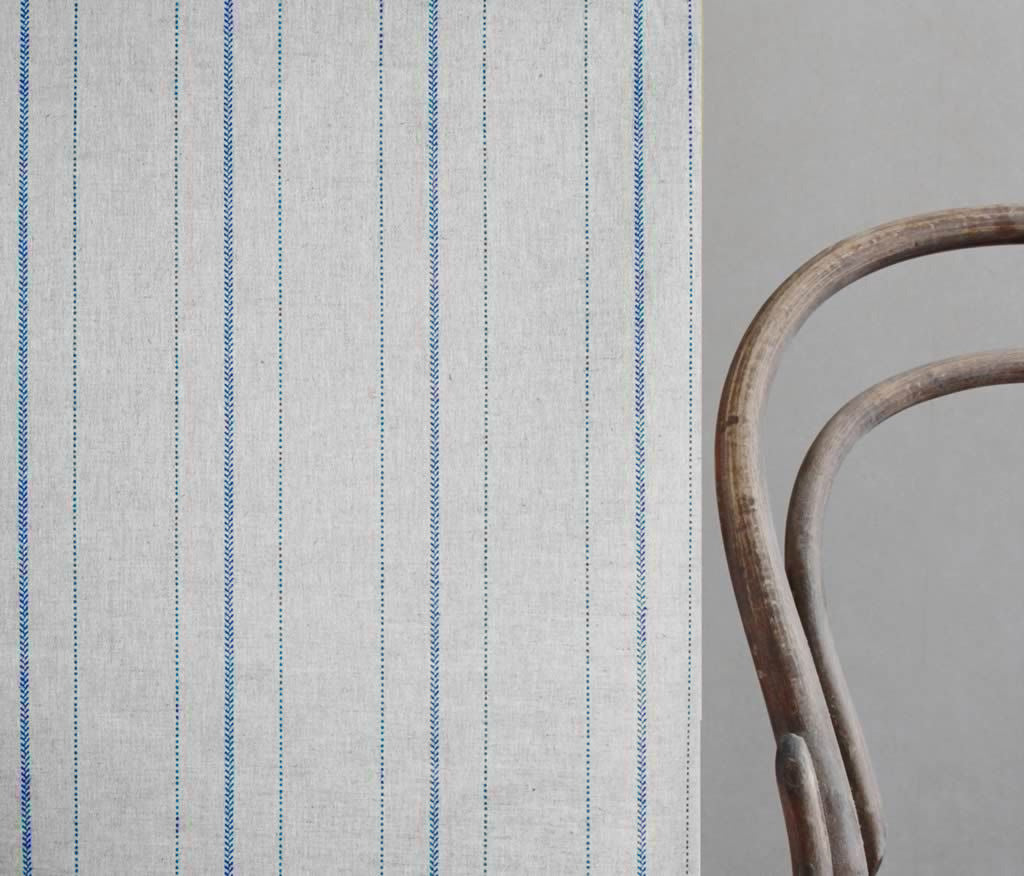 Inari Night Blue - Curtain fabric with Blue striped print