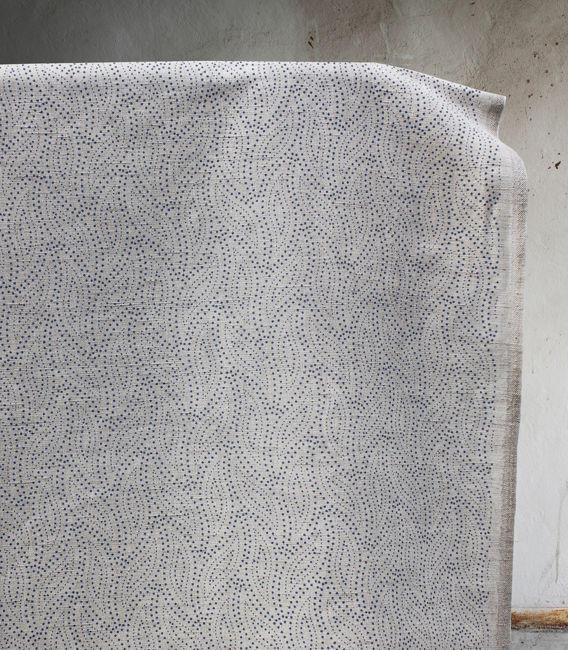 Pia Night Blue - Curtain fabric, abstract Dark Blue leaf pattern