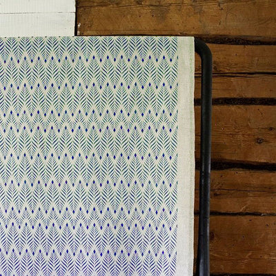 Sylvia Night Blue - Blue abstract print on Natural fabric