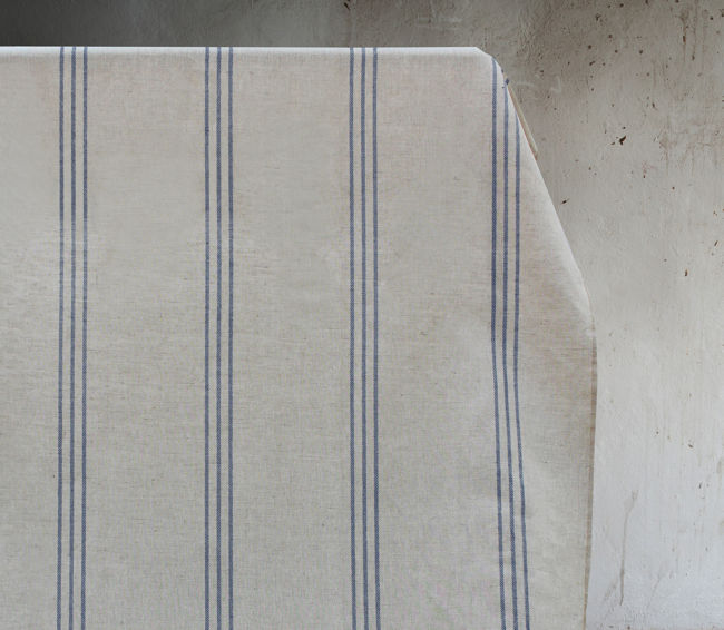 Telma Night Blue - Dark Blue stripes printed on Linen Cotton fabric