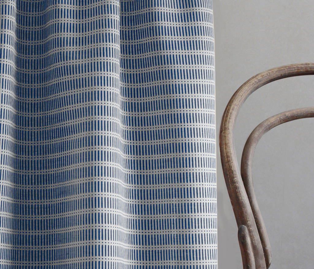 Egenia Night Blue - Natural curtain fabric, Blue abstract print