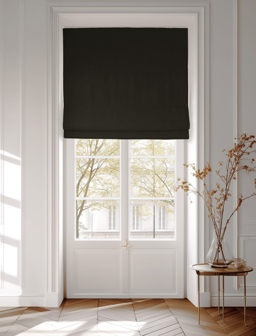 Amara Noir - Black 100% Cotton roman blind