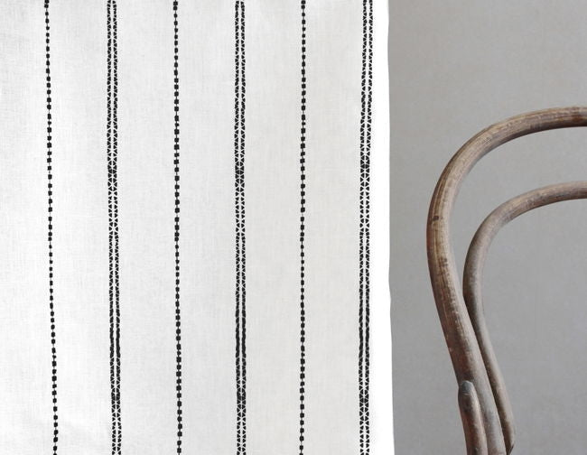 Inga Noir - White fabric with Black decorative stripes, 100% Linen