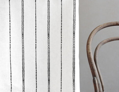 Inga Noir - White fabric with Black decorative stripes, 100% Linen