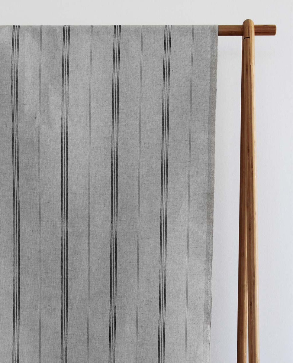 Elise Noir- Linen Cotton mix curtain fabric, Black & Grey stripes