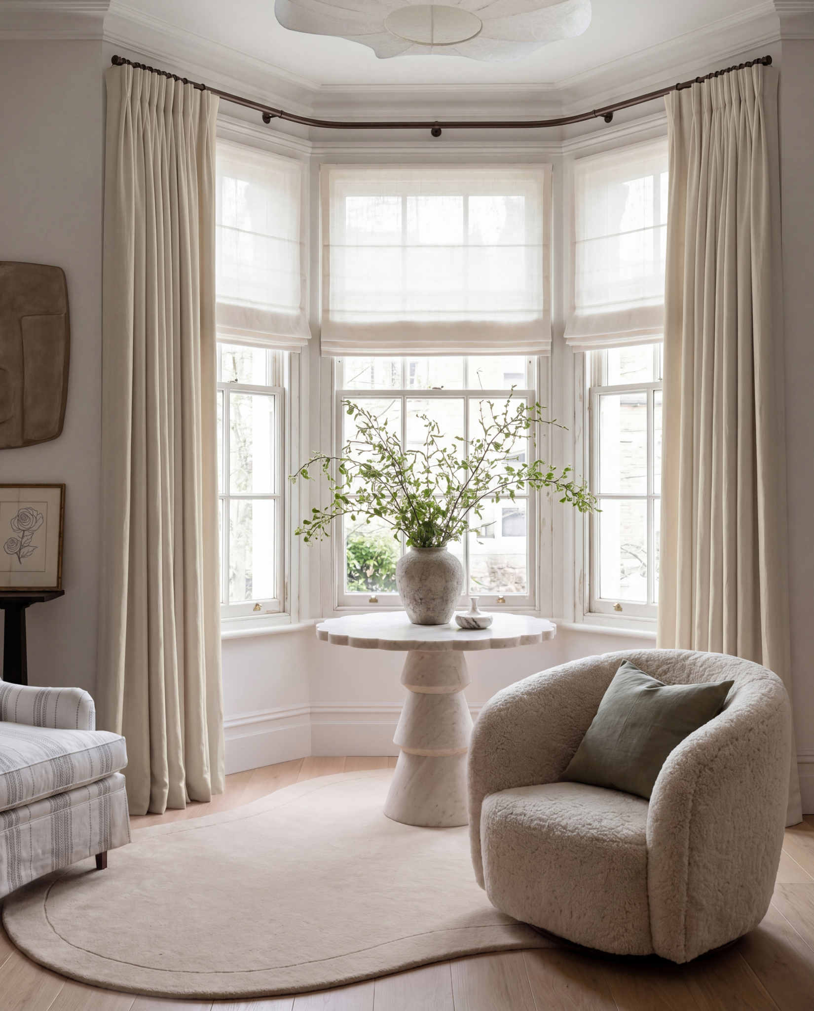 Oatmeal 100% Linen Bay window curtains. Bea Oatmeal by Ada & Ina