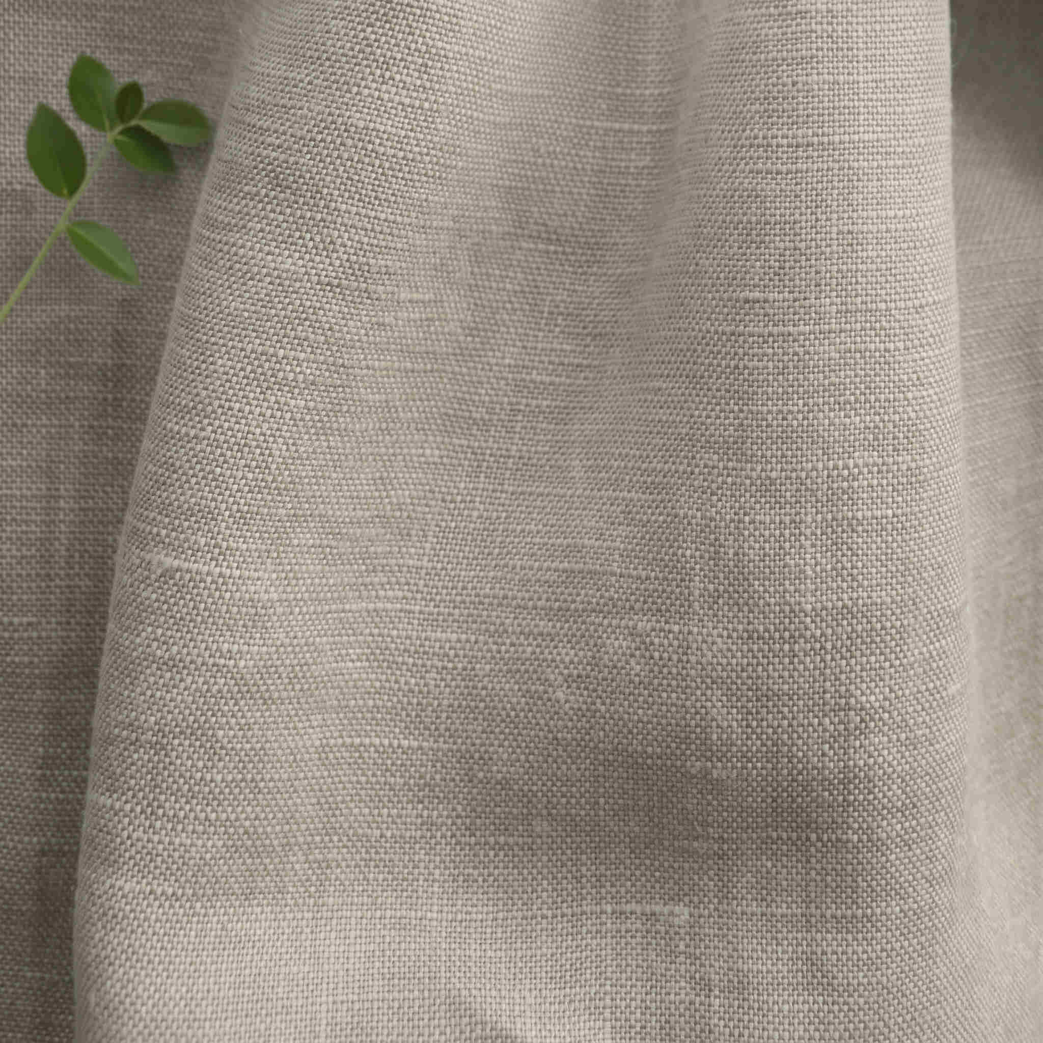 Oatmeal Linen Fabric - close-up. 100% Linen - Bea Oatmeal by Ada & Ina Fabrics