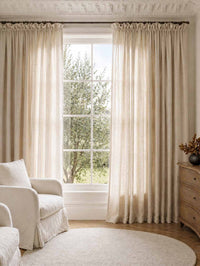 Oatmeal Wide Linen Curtains. Made of double width 280 cm wide soft pure linen fabric Vanja Oatmeal by Ada & Ina