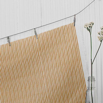 Maisa Ochra - Linen curtain fabric, Yellow Orange stripes