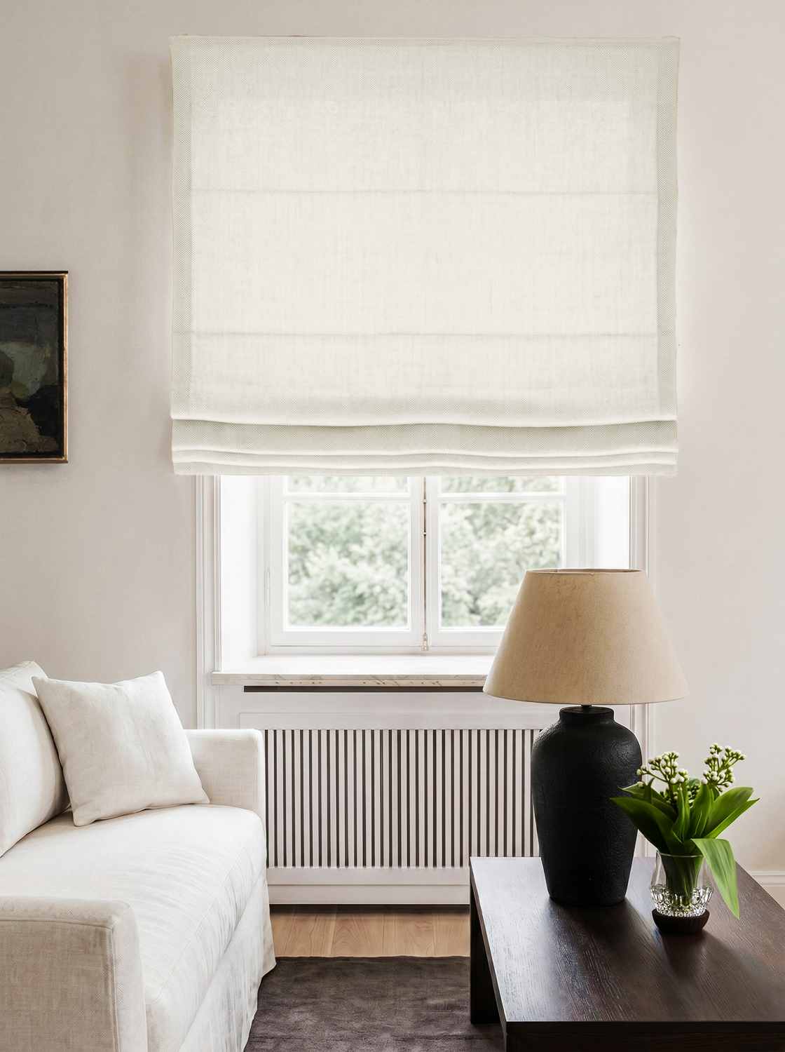 Off-White Made to measure linen roman blind - Cotton Lined. Greta Off-White.