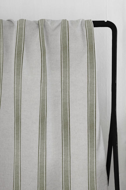 Bella Olive - Curtain fabric with Green stripes