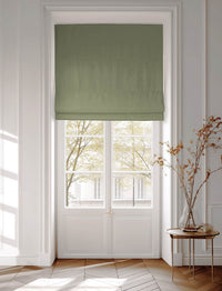 Green cotton roman blind in Amara Olive fabric