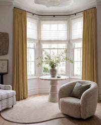 Orange 100% Linen Bay window curtains. Beata Honey by Ada & Ina