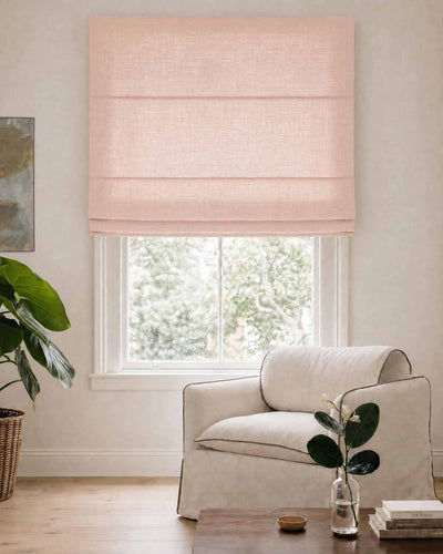 Pale Pink Roman blind. Made of soft Linen Cotton fabric Enni Wild Rose by Ada & Ina