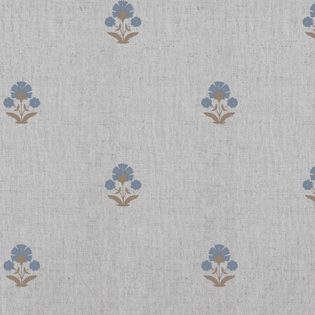 Penelope Blue Sand - Curtain fabric with blue / brown floral print
