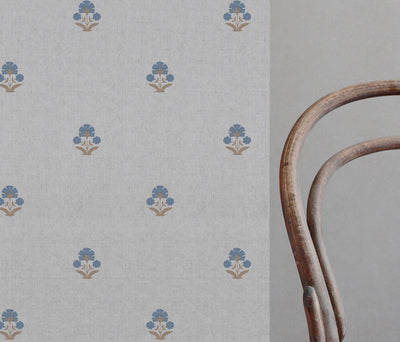 Penelope Blue Sand - Curtain fabric with blue / brown floral print