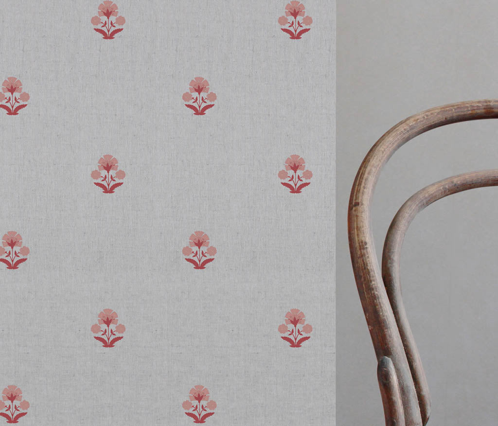 Penelope Pink Red - Curtain fabric with Pink and Red floral print