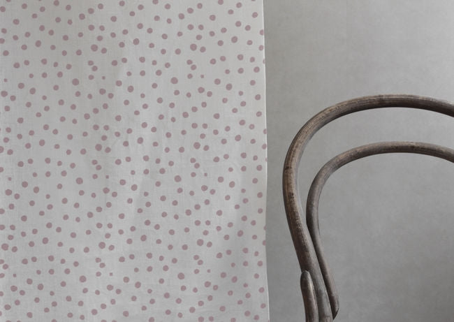 Dottie Peony-WHT - Dotted fabric with Pink spots, 100% Linen