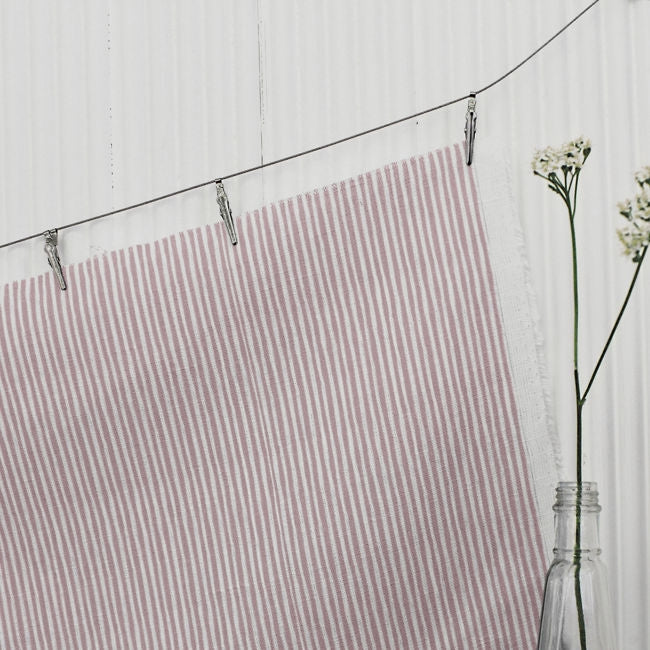 Maisa Peony - Linen curtain fabric, Pink stripes