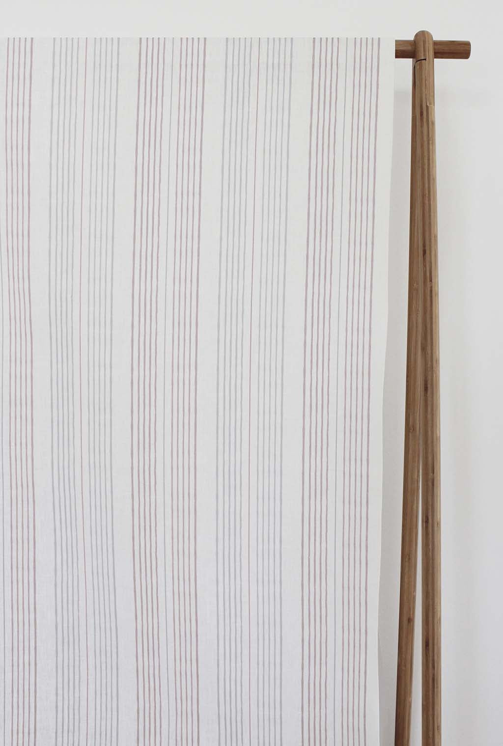 Else-Peony- WHT -  Linen curtain fabric, Pale Pink & Grey stripes