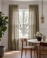 Pine Green 100% Linen Unlined curtains - Pencil pleat heading. Bea Pine by Ada & Ina